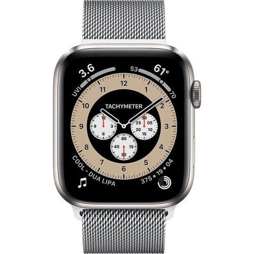 Apple Watch Series 6 - GPS + Cellular - 44mm Titanium - Silver Milanese Loop band (lichtgrijs sportbandje M/L) Tweedehands