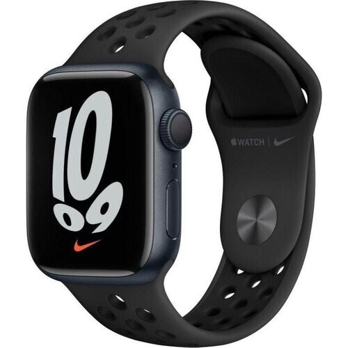 Refurbished Apple Watch (Series 7) 2021 GPS 45 mm - Aluminium Middernacht - Sportbandje van Nike Zwart Tweedehands