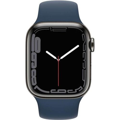 Refurbished Apple Watch (Series 7) 2021 GPS + Cellular 45 mm - Roestvrij staal Zwart - Sportbandje Blauw Tweedehands