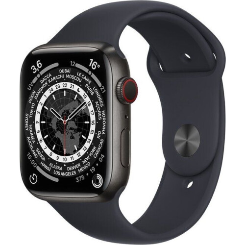Apple Watch Series 7 - Edition - GPS + Cellular - 45 mm - Space Black Titanium - Midnight Sport Band XL Tweedehands