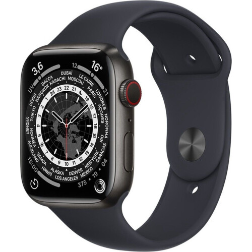 Apple Watch Series 7 - Edition - Space Black Titanium - Zwart - GPS + Cellular - 45 mm - Midnight Sport Band XL Tweedehands