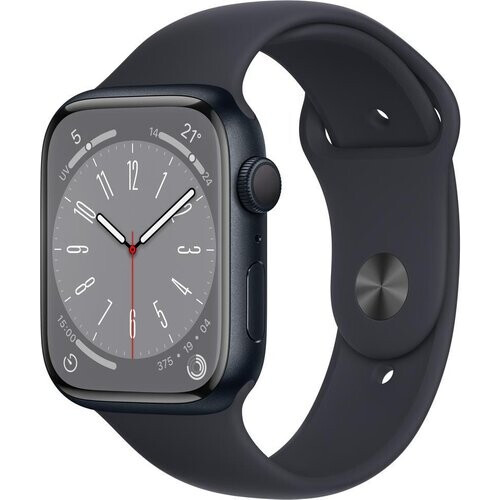 Refurbished Apple Watch (Series 8) 2022 GPS 41 mm - Aluminium Middernacht - Sportbandje Zwart Tweedehands