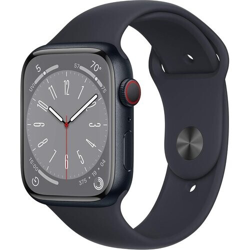 Refurbished Apple Watch (Series 8) 2022 GPS + Cellular 45 mm - Aluminium Middernacht - Sportbandje Midnight Tweedehands