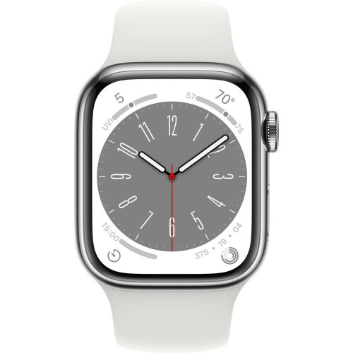 Apple Watch Series 8 - 4G - 45mm - ECG - Zilver Roestvrijstaal Tweedehands