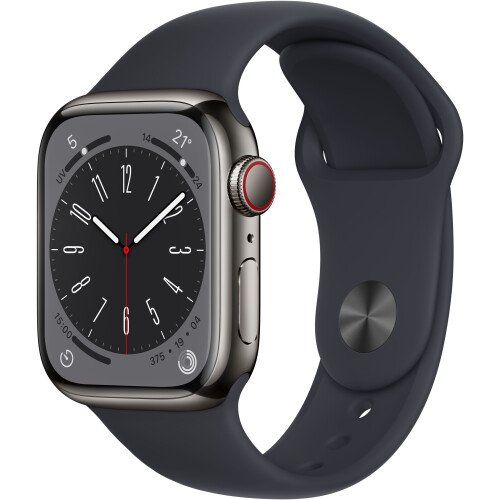 Apple Watch Series 8 - Smartwatch - GPS + Cellular - 41mm - RVS - Sportbandje Grafiet