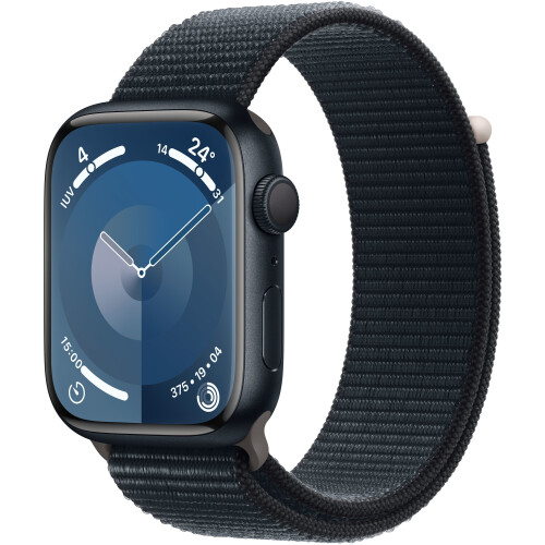 Apple Watch Series 9 - Smartwatch - 45mm GPS Aluminium Geweven sportbandje Zwart