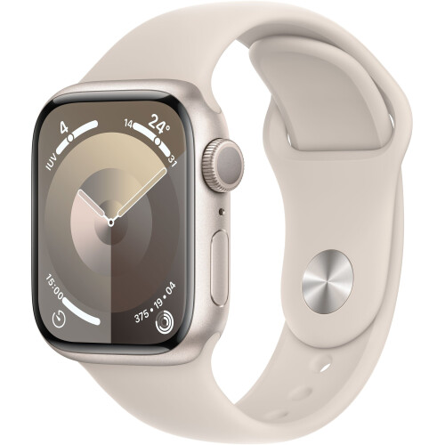 Apple Watch Series 9 - Smartwatch - GPS - 41mm Aluminium Sportbandje M/L Zilver (Beige) Tweedehands