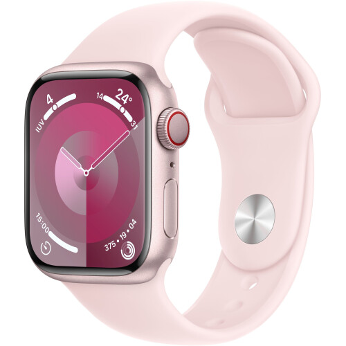 Apple Watch Series 9 - Smartwatch - GPS + Cellular - 41mm - Aluminium - Sportbandje M/L Roze