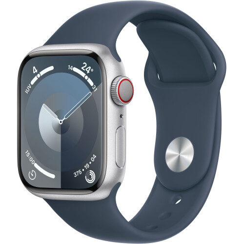 Apple Watch Series 9 - Smartwatch - GPS + Cellular 41mm - Aluminium Zilver (Blauw) Tweedehands