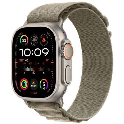 Apple Watch Ultra 2 (2023) - GPS + Cellular - zilver - Alpine-bandje Olijfgroen Medium