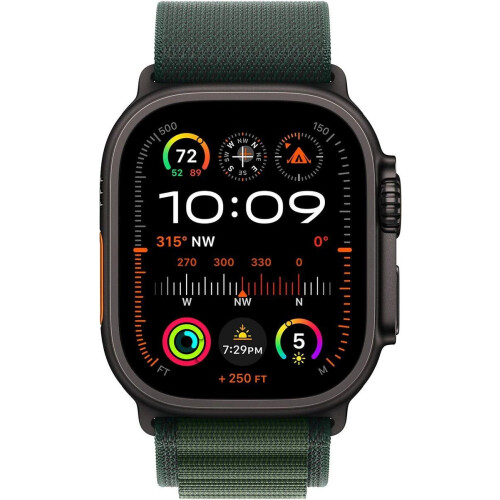 Apple Watch Ultra 2 - GPS + Cellular - 49mm - Zwarte Titanium Case - Dark Green Alpine Loop - Large Tweedehands
