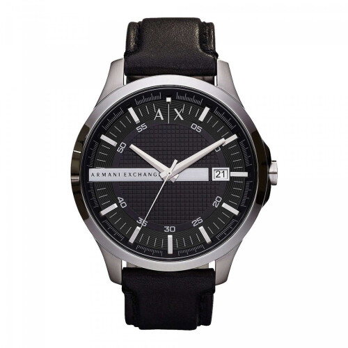 Armani Exchange AX2101 - Herenhorloge 46 mm - Zwart leren band - Zilverkleurig