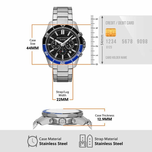 Armani Exchange - Heren Horloge geschenkset 44 mm - Chronograaf - Zilverkleurig