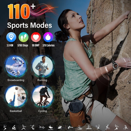 Atheewon Militär Smartwatch - Smart Watch met Telefoonfunctie - 110+ Sportmodi - Zwart Tweedehands