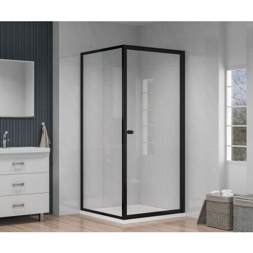 Atlantic Roan - Douchecabine 90x90x190cm - Draaideur met zijwand - Mat zwart Tweedehands