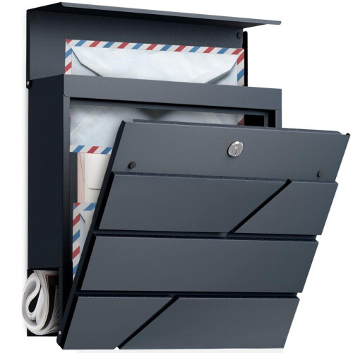 Avalo Brievenbus RVS Antraciet met Krantenvak en Slot - Incl. Montagemateriaal & 2 Sleutels Tweedehands