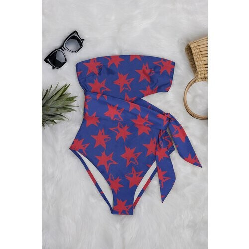 Averie dames vegan Badpak Aan De Zijkant, Uit Één Stuk, Reeva Starry Red Print Op Blauw Tweedehands