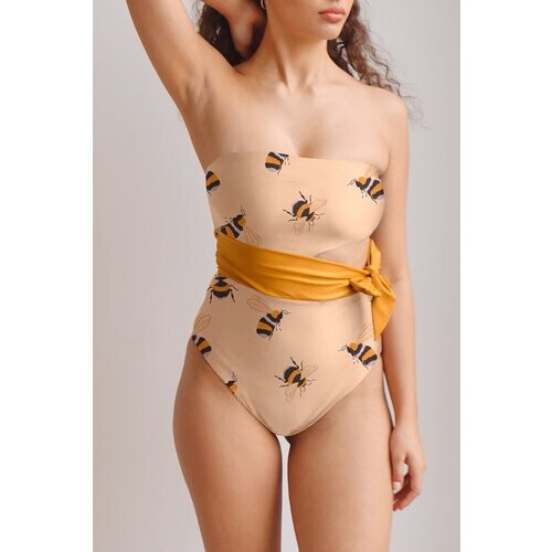 Averie dames vegan Zwembroek Zijstrik Uit Één Stuk Bea Bumblebee Print On Creme Tweedehands