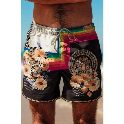 Averie mannen vegan Zwembroek Flatrick By Arlo Royal Print Black & Rainbow Tweedehands