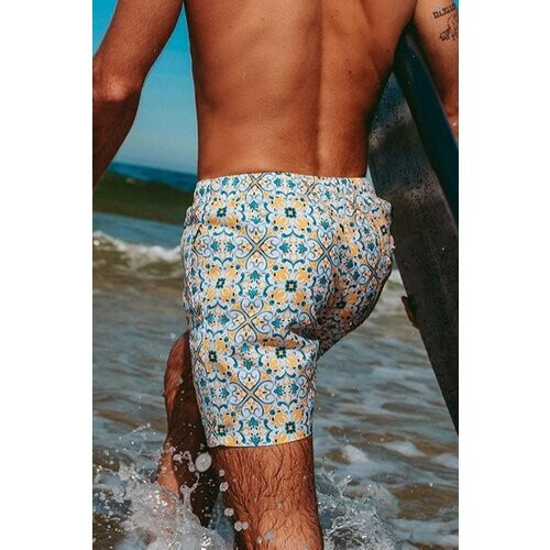 Averie mannen vegan Zwembroek Santiago By Arlo Mediterranean Mood Blauw & Geel Tweedehands