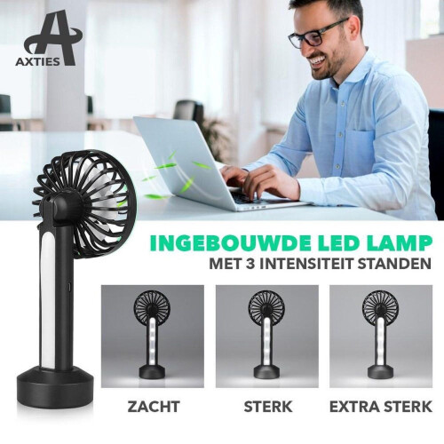 AXTIES 2-in-1 Draagbare Mini Ventilator met LED Lamp - USB Oplaadbaar 2000 mAh Batterij - 3 Snelheden & Lichtstanden - Draagbaar Kleine Tafelventi Tweedehands