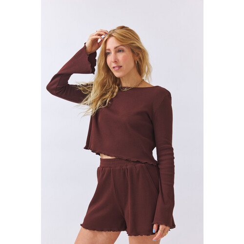 BaÃ¬ge the Label dames vegan Cropped Shirt Bamika Donkerbruin Tweedehands