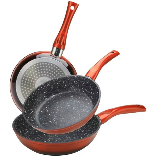 Babij Cooking CF-FA03 - Koekenpannenset 3-delig - Antiaanbaklaag - Rood (3 stuks)