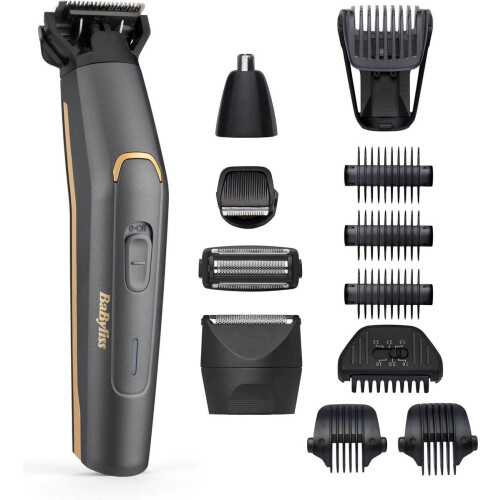 BaByliss Graphite Precision MT987E - 12-in-1 Multi-Trimmer - Precisie Baardtrimmer Bodygroomer Wenkbrauw/Neus/Oortrimmer - Grijs