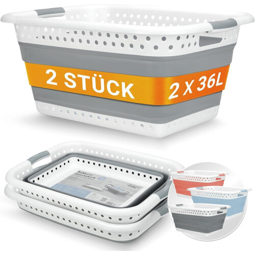 Badiona Opvouwbare Wasmanden Set van 2 - 36 Liter - 61 x 45 x 27 cm - PP en TPR - Grijs en Wit (2 stuks)