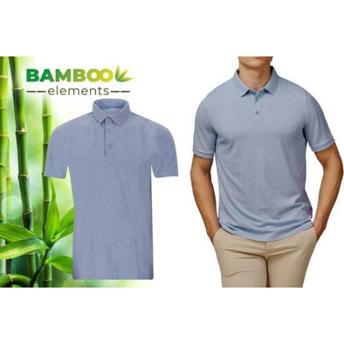 Bamboo Elements - Heren Piqué Polo - Korte Mouwen - Licht Blauw L Tweedehands