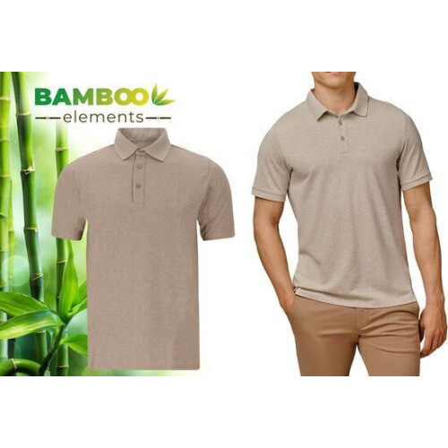 Bamboo Elements - Polo Heren - Korte Mouw - Piqué Stof - Donker Sand Beige L Tweedehands
