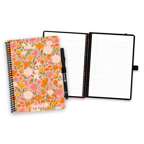 Bambook Floral uitwisbaar notitieboek - Summer - A5 - Gelinieerde pagina's - Duurzaam, herbruikbaar whiteboard schrift - Met 1 gratis stift