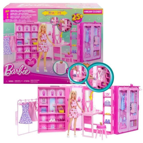 Barbie Super Kledingkast - Modepop met 25+ Stukken en Kaptafel - Roze Glitterkast Tweedehands