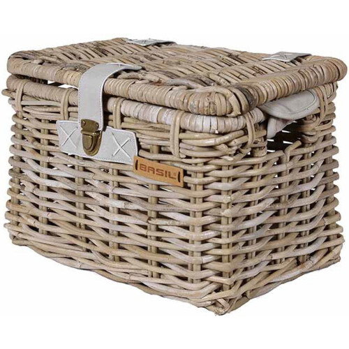 Basil Denton M - Fietsmand - Luxe rotan met deksel - Grijs Tweedehands