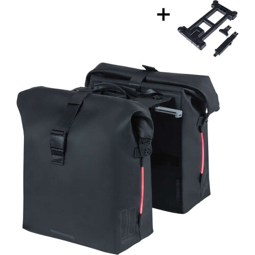 Basil SoHo - dubbele fietstas - 100% waterdicht - MIK - LED-verlichting - Zwart