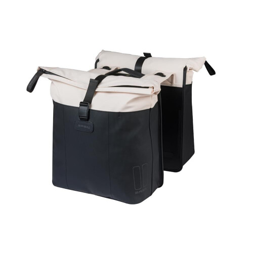Basil Vive - Dubbele fietstas - 28-35 liter - Waterdicht - Gerecycled materiaal - wit/zwart Tweedehands