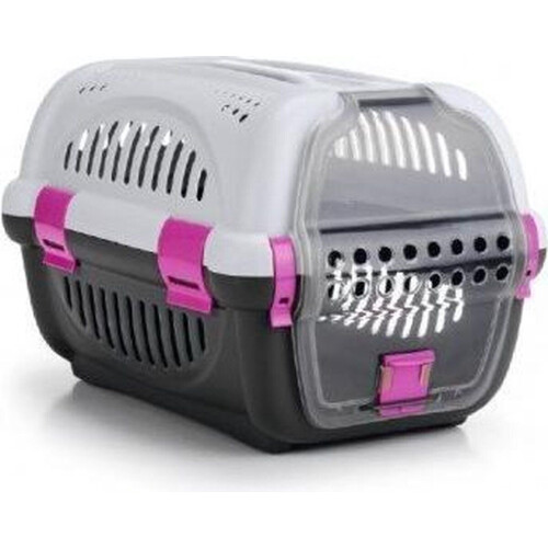 Beeztees Rhino - Reismand - Veilig vervoer voor kleine huisdieren - Grijs/Roze - 51x34,5x33 cm Tweedehands