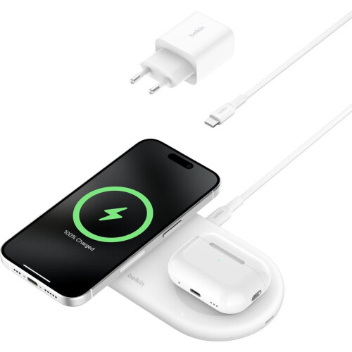 Belkin 2-in-1 Magnetisch Draadloos Laadstation Qi2 - 15W - Magsafe Compatibel Tweedehands