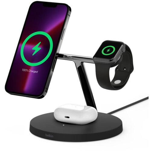 Belkin BoostCharge Pro 3-in-1 draadloos laadstation met officiële MagSafe-technologie (15 W), Zwart