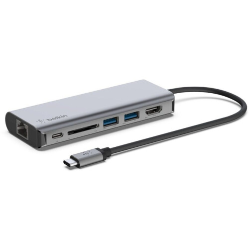 Belkin USB-C 6-in-1 Hub - 4K HDMI - Gigabit Ethernet - Grijs