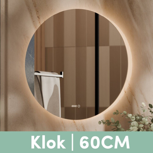Beloura Badkamerspiegel met Verlichting - Ronde Badkamer Spiegel - Verwarming - Klok - LED - 60 cm Tweedehands