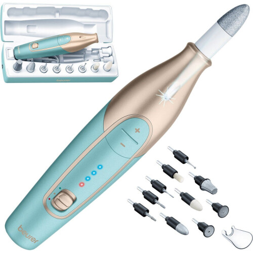 Beurer MP 84 - Elektrische nagelvijl - 10 opzetstukken - Draadloos 2 uur gebruik - Turquoise/brons Tweedehands