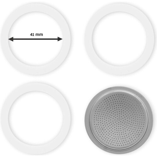 Bialetti - Set Filterplaatje aluminium (41mm) - 3 Rubberen Ringen - Zilver Tweedehands