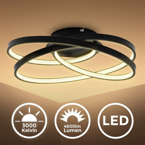 B.K.Licht - LED Plafonniére - 39 cm - 4600 lumen - warm wit licht 3000 K - zwart