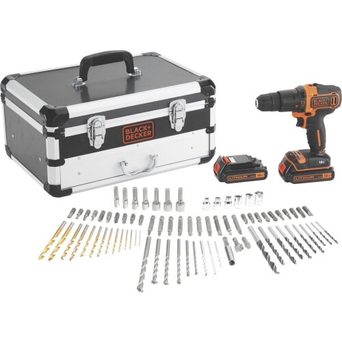 BLACK+DECKER BDC718AS2F-QW - 18V Accu Schroef-Klopboormachine - 2 Accu's en 80-delige Toolbox Tweedehands