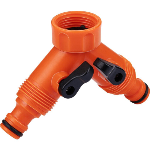 BLACK+DECKER Dubbel Kraanstuk - Tuinslang Koppeling - 3/4 Kraanaansluitingen - Waterstop - Oranje/Zwart