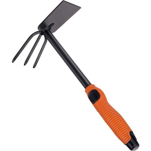 BLACK+DECKER Dubbele Schoffel - 3 Pinnen en Hak - 30 CM - Ergonomisch Handvat - Zwart/ Oranje