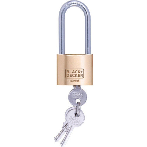 BLACK+DECKER Hangslot - 40mm - Lange Beugel - Incl. 3 Sleutels - Massief Messing Slot Tweedehands