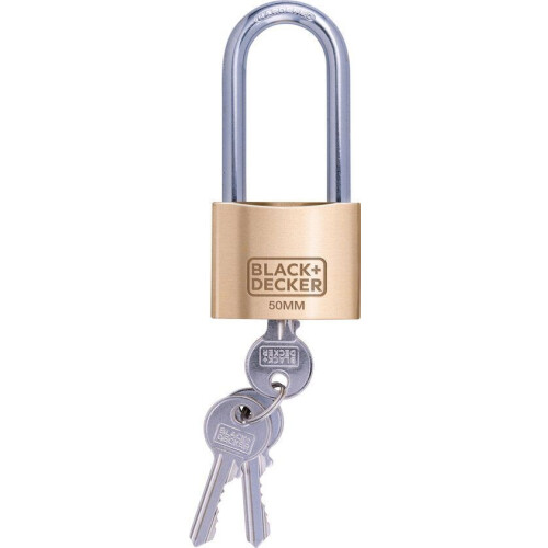 BLACK+DECKER Hangslot - 50 mm - Lange Beugel - Massief Messing - Incl. 3 Sleutels Tweedehands