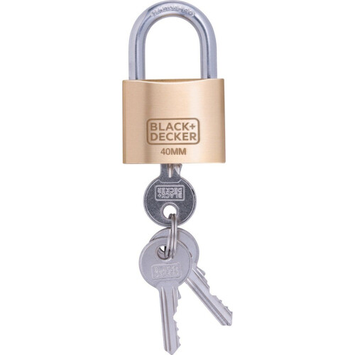 BLACK+DECKER Hangslot met Sleutel - 40mm - Incl. 3 Sleutels - Massief Messing Slot